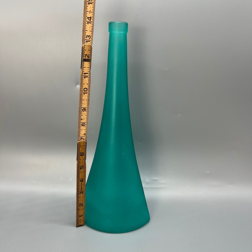 Vintage Asymmetrical Tall Bottle‎ Pressed Glass Frosted Teal Numbered Stamped - Picture 5 of 12